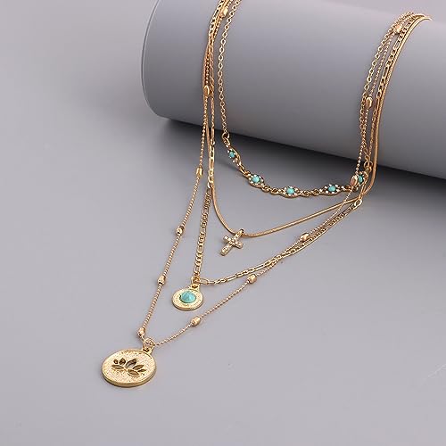 Silver/Gold Plated Angel Wing Pendant Necklace for Women Men | 18K Gold Guardian Angel Wings Feather Necklace Stainless Steel Simple Minimalist Necklaces Birthday Christmas Jewelry Gifts - color: Gold Lotus