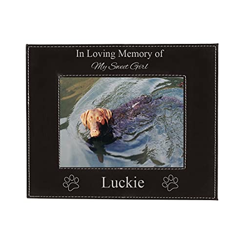 In Loving Memory of My Sweet Girl - Custom Dog - Laser Engraved Leatherette Faux Leather Hanging/Tabletop Personalized Memorial Family Photo Picture Memory Black Customized Frame - size: 4x6-inch Horizontal