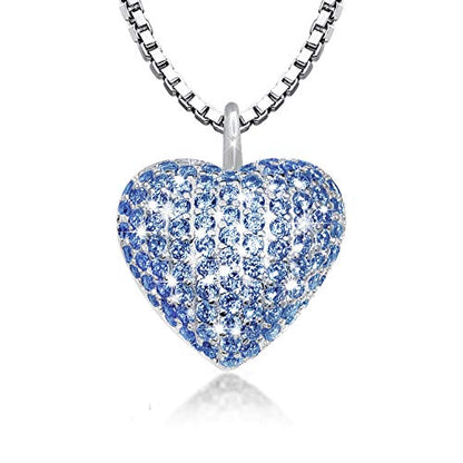 925 Sterling Silver Cremation Necklace CZ Heart Urn Pendant Jewelry for Pet Human Ashes Keepsake Memorial Jewelry Gift for Women - color: Blue