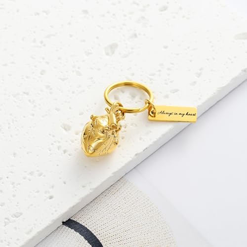 XSMZB Heart Cremation Jewelry Ashes Pendant for Human Pet Funeral Urn Necklace for Ashes Women Men Memorial Urn Jewelry - color: Gold Keychain