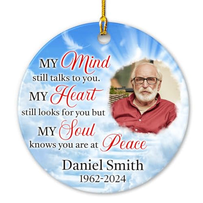 Personalized Memorial Ornaments Custom Photo Picture Ceramic Christmas Ornament in Loving Memory Xmas Tree Decorations Remembrance Sympathy Keepsake Bereavement Loss Loved Ones Gifts