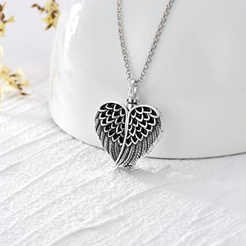 SOULMEET Cremation Jewelry for Ashes, Sterling Silver Urn Necklace for Ashes Women Men, Cherish Memories Cremation Jewelry to Keep Someone Near to You - color: K-Oxidation black Angel Wing