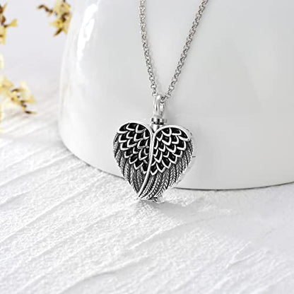 SOULMEET Cremation Jewelry for Ashes, Sterling Silver Urn Necklace for Ashes Women Men, Cherish Memories Cremation Jewelry to Keep Someone Near to You - color: K-Oxidation black Angel Wing
