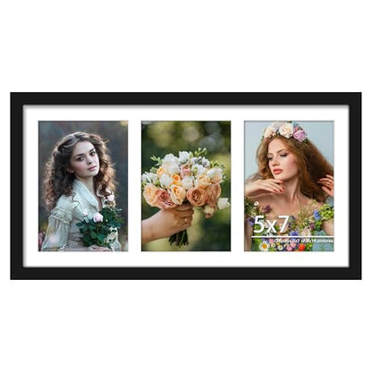 DUENPY 8x16 Collage Picture Frame Displays Three 5x7 inch Photos Black - color: Black, size: 8x16（5x7 opening）