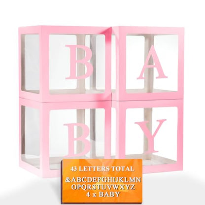 Ledido Transparent Balloon Boxes with 60 Letters Numbers for Custom Name - color: Pink, size: 4PCS Boxes