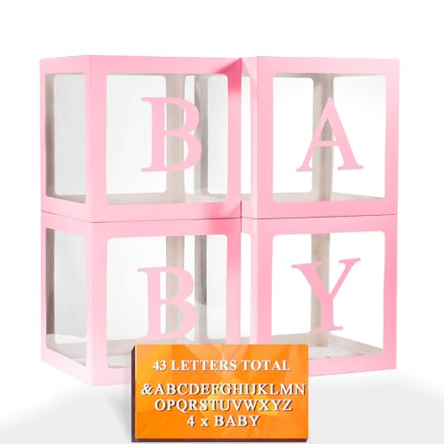 Ledido Transparent Balloon Boxes with 60 Letters Numbers for Custom Name - color: Pink, size: 4PCS Boxes