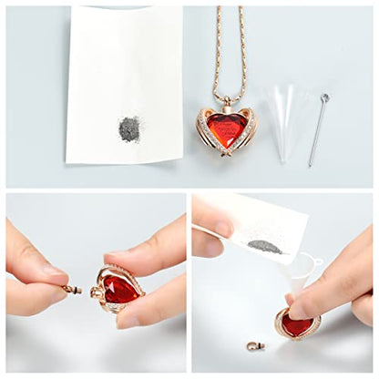 Imrsanl Cremation Jewelry for Ashes Pendant - Crystal Heart Urn Necklace with Mini Keepsake Urn Memorial Ash Jewelry - color: Rose Gold-Red Stone
