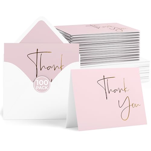 VNS Creations Thank You Cards With Envelopes - 100 Pack 4 x 6 Blank - Lilac | Thick 30 GSM, Thank You Notes Bulk Box Set & Stickers, Large Note Card Small Business, Wedding, Baby Shower & Bridal Shower - color: Burnished Lilac (Gold Foil), size: 100 Pack