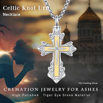 925 Sterling Silver Celtic Cross Urn Necklace for Ashes | Memorial Keepsake Cremation Catholic Jewelry for Men Women - color: Silver-M