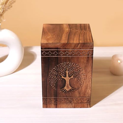 Hashcart Tree of Life Wooden Cremation Urn, Human Ashes 250 Lbs | Solid Wood, Handcarved, Adult Male Female, Mom Dad, Sympathy Gift, Burial Display