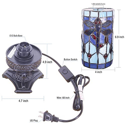 Small Tiffany Table Lamp Blue Dragonfly Style Mini Stained Glass - color: Navy Blue Dragonfly Style