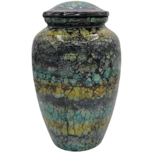 Mosaic Glass Cremation Urn Dark Blue - Hand Made Funeral Urn for Human Ashes - Large Adult Size - Burial Urn Capacity 200 cu in - color: Dark