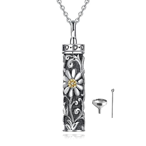 Sterling Silver Tree of Life Flower Celtic Cremation Ashes Urn Pendant Necklace for Women - color: Cylin *Daisy(Y)