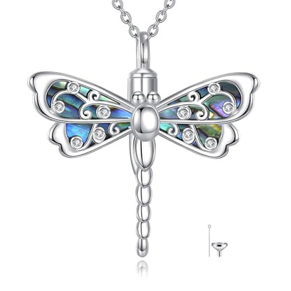 Butterfly/Dragonfly/Pet Paw/Tree of Life/Maple Leaf/Cross Urn Necklace for Ashes 925 Sterling Silver Cremation Pendant Jewelry Gifts for Women Mom - color: Dragonfly