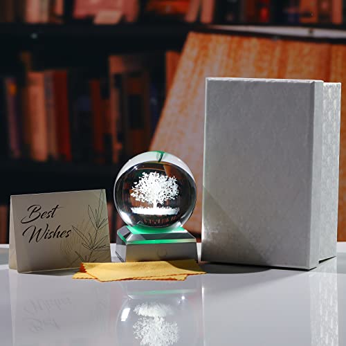 Crystal Ball 3D Engraved Tree of Life with LED Colorful Base 3.15‘’ - color: Tree of Life