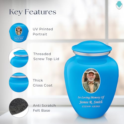 Geturns Embrace Adult Personalized Picture Cremation Urns for Human Ashes I Large Photo Racing Blue Funeral Urn for Men and Women I 200 lbs - color: Racing Blue