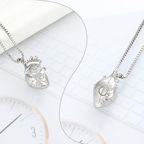 XSMZB Heart Cremation Jewelry Ashes Pendant for Human Pet Funeral Urn Necklace for Ashes Women Men Memorial Urn Jewelry - color: Silver