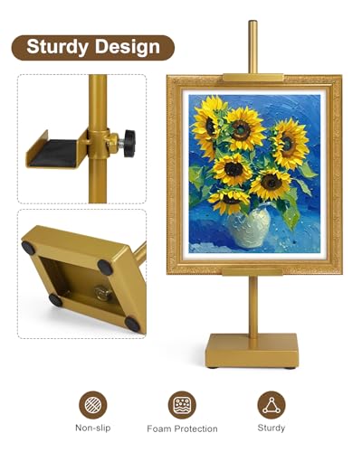 Adjustable Tabletop Easel Stand, Gold 17" H Easels for Display | 2 Pack Picture Easels for Display, Metal Picture Frame Holder Stand Table, For Art, Photo - color: Gold 2Pack
