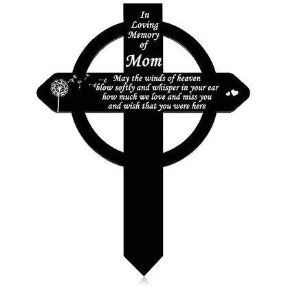 Buryeah Cross Memorial Stakes Grave Decorations for Cemetery Metal Plaque Markers Cross Plaques Sympathy Garden Stake Waterproof Garden Cemetery for Grave Yard (Mom) - style: Mom