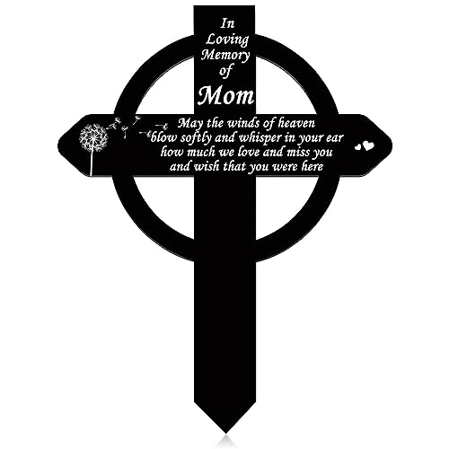 Buryeah Cross Memorial Stakes Grave Decorations for Cemetery Metal Plaque Markers Cross Plaques Sympathy Garden Stake Waterproof Garden Cemetery for Grave Yard (Mom) - style: Mom