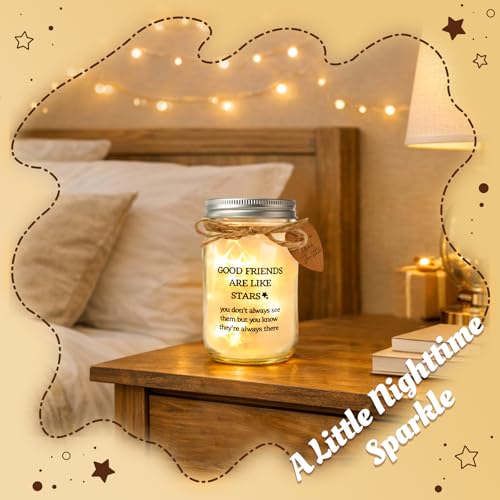 Friendship Gifts for Women - Mason Jar Night Light Unique Birthday Gifts | Unique Birthday Present, Meaningful Appreciation Keepsake, Coworker Farewell, Sentimental 15oz Glass - style: GOOD FRIENDS