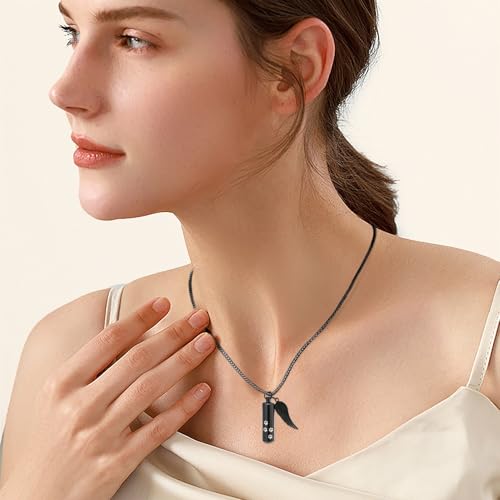 Cylinder Cremation Jewelry Urn Necklace Pet Ashes Pet Paw Memorial Ashes Necklace with Angel Wing for Dog/Cat Keepsake Jewelry for Men Women - color: Customize