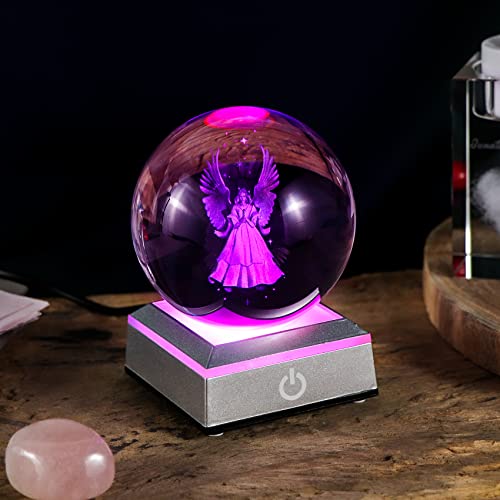 3D Guardian Angel Crystal Ball Angel Gifts for Women, with Silver LED Base - color: Angel