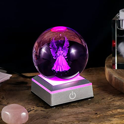3D Guardian Angel Crystal Ball Angel Gifts for Women, with Silver LED Base - color: Angel