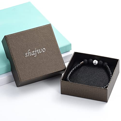 shajwo Cremation Jewelry Lava Stone Urn Bracelet for Ashes for Women Men Chakra Healing Balancing Genuine Leather Memorial Bracelets - color: 2PCS-Black