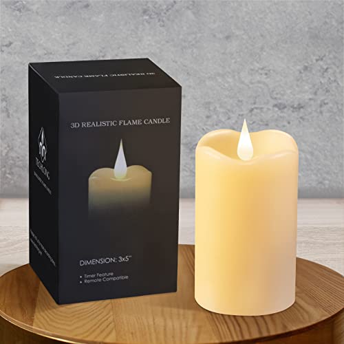 TECHLONG Flickering Flameless Candles with 3D Moving Flame, Last 1000+ Hours Battery Operated Candles with Timer, Ivory Real Wax Pillar Electric LED Candle for Wedding Christmas Party/3" x 5" - color: Style A, size: 3" x 5"