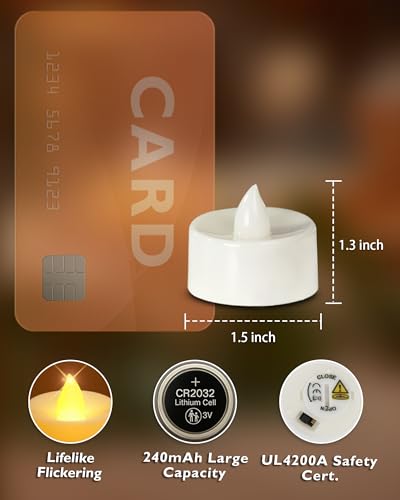 Homemory 24-Pack Flameless Tea Lights Candles Battery Operated, 200+ Hours - color: Brgiht Amber Light, White Base, size: Pack of 24