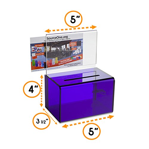 Source One Small 5-Inch Wide Deluxe Oblong Donation Box with Ad Frame & Free Lock (Purple) - color: Purple