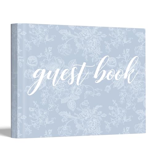 Engrowtic 7 x 9 Inches Floral Guest Book with Pen Hardcover Guestbook Registry Book for Wedding Bridal Shower Baby Shower Graduation Birthday Funeral Anniversary Reception, 50 Sheets 100 Pages(Blue) - color: Blue