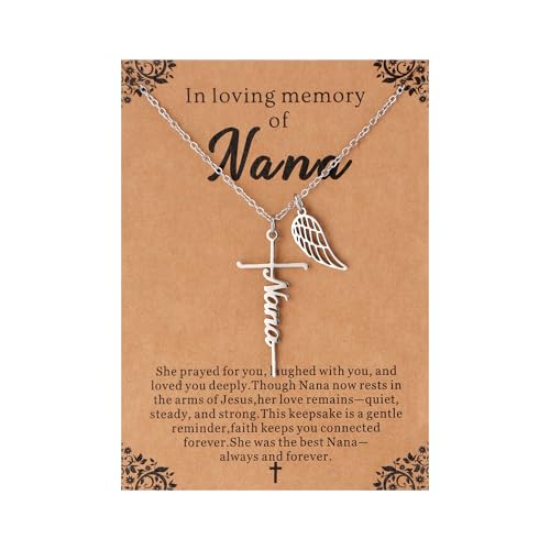 Lcherry Cremation Cross Necklace for Women - Angel Wing Faith Cross Necklace Memorial Gifts Religious Jewelry for Women - style: Nana