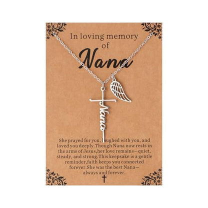 Lcherry Cremation Cross Necklace for Women - Angel Wing Faith Cross Necklace Memorial Gifts Religious Jewelry for Women - style: Nana