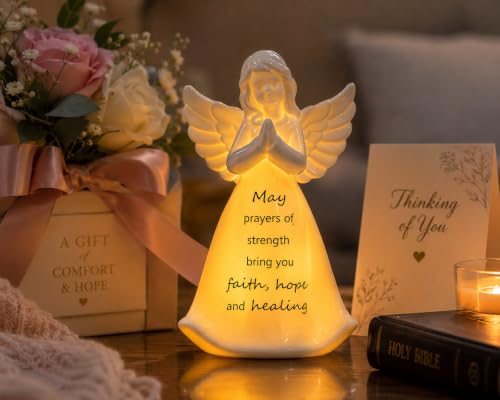 ADAVAS.Y&G Healing Angel Gifts for Women, Ceramic Angel Figurine with LED Light, Faith Hope Healing Keepsake, Sympathy Gifts, Get Well Soon Gifts, Thinking of You Gift, Praying Angel Statue, 7 Inch - color: White With Warm Led