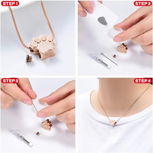 zeqingjw Pet Cremation Jewelry for Ashes Pendant Paw Print Pet Heart Urn Necklace Memorial Keepsake Jewelry for Pet/Dog's/Cat's Ashes - color: Paw-Rose Gold