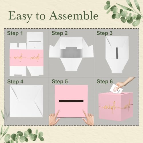 Light Pink Card Box with Gold Foil Design, Paperboard 8.7" Gift Card Holder for Wedding Graduation Birthday Party Reception Retirement Anniversary Bridal & Baby Shower - color: Light Pink Card Box with Gold Foil, size: 8.7×8.7×8.7Inch(1 Pack)
