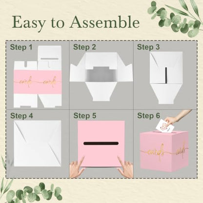 Light Pink Card Box with Gold Foil Design, Paperboard 8.7" Gift Card Holder for Wedding Graduation Birthday Party Reception Retirement Anniversary Bridal & Baby Shower - color: Light Pink Card Box with Gold Foil, size: 8.7×8.7×8.7Inch(1 Pack)