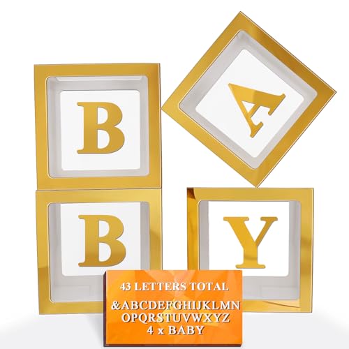 Ledido Transparent Balloon Boxes with 60 Letters Numbers for Custom Name - color: Gold, size: 4PCS Boxes