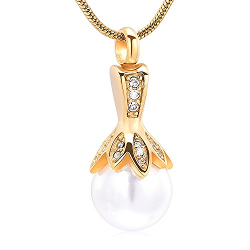Memorial Jewelry Pearl Urn Necklace - Cremation Ashes Holder Keepsake for Women - color: Gold