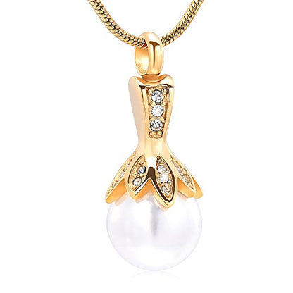 Memorial Jewelry Pearl Urn Necklace - Cremation Ashes Holder Keepsake for Women - color: Gold