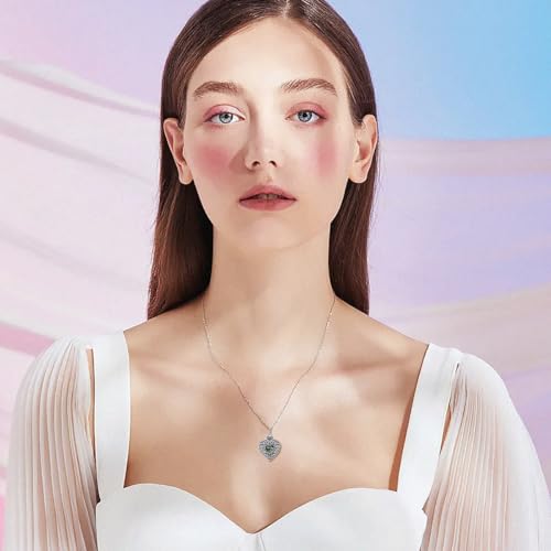 Rose & Daisy Urn Necklace - Sterling Silver Cremation Keepsake Memorial Jewelry - style: Heart Urn Necklace-Moss Agate