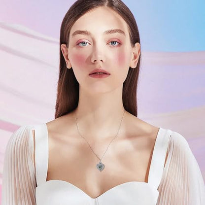 Rose & Daisy Urn Necklace - Sterling Silver Cremation Keepsake Memorial Jewelry - style: Heart Urn Necklace-Moss Agate