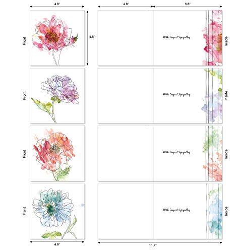 The Best Card Company - 12 Sympathy Note Cards with Envelopes - Loving Flower Bereavement (4 Designs, 3 Each) - Basic Blooms AMQ4627SMG-B3x4 - style: Basic Blooms
