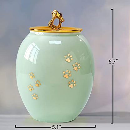 Medium Pet Urns for Dogs Ashes, Ceramics Pet Urn for Cat Ashes - color: Green