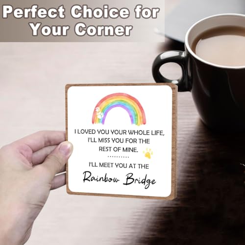 Rainbow Bridge Pet Memorial Gifts for Grieving Friends, Sympathy for Women | Remembrance Desk Shelf Decor, Pet Bereavement Condolences Keepsake for Office Bedroom Home, Wooden Sign with Iron Stand - style: Rainbow bridge 02