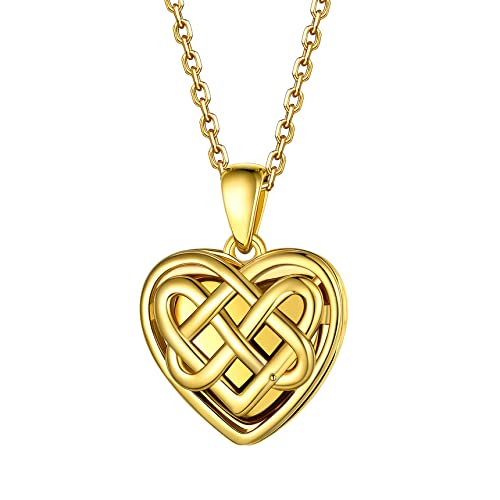 Bestyle Sterling Silver Heart Locket Necklace for Women, Dainty Cute Small Heart Locket Pendant in Gold/Rose Gold/Silver, Love Statement Jewelry Gift for Mother Wife - color: B1. Celtic Knot-Gold-Locket Only, NO Custom