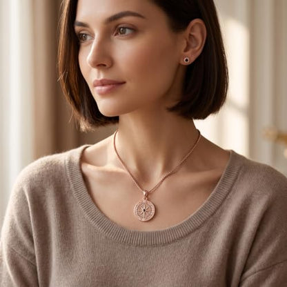 ONEFINITY Locket Necklace That Holds Picture Locket Memorial Pendant Jewelry Keepsake Gift for Men Women - color: rose gold-Compass