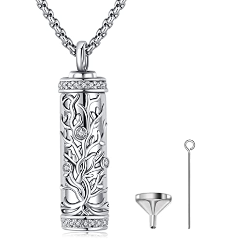 Urn Necklace for Ashes for Women/Men 925 Sterling Silver Cremation Jewelry w/Funnel Filler Memorial Jewelry Gifts - color: A-Tree of Life 1, style: Non - Customized